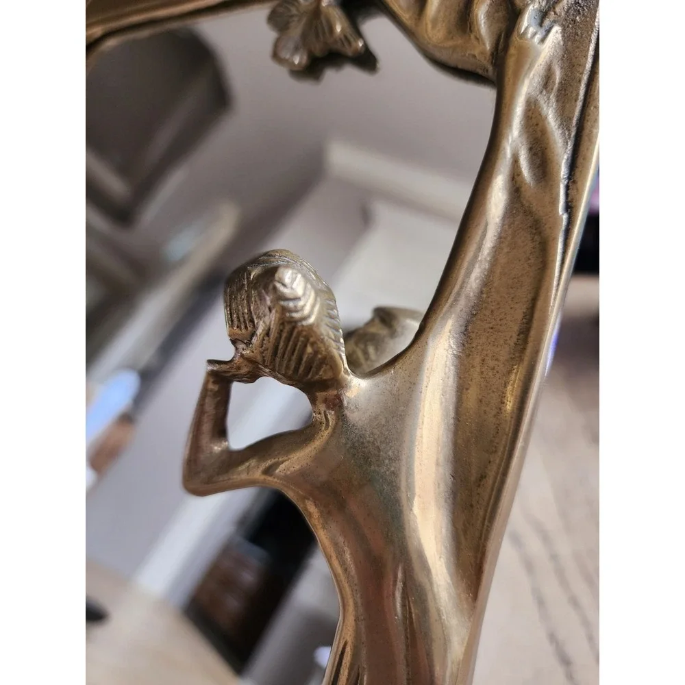 Vintage Lady Mirror Art Deco Nouveau Brass Vanity Table Top Mirror 9.5X12 Flower